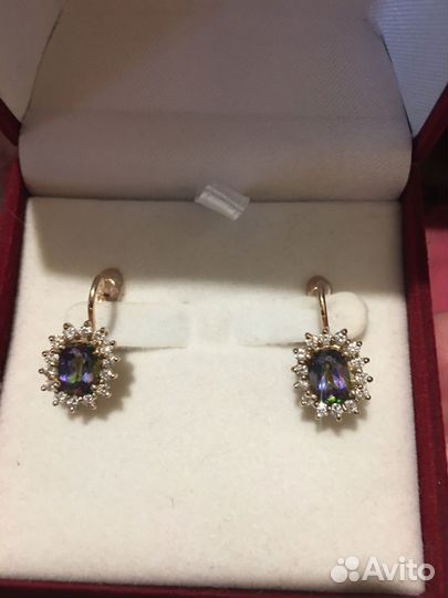 Золотой набор бриллианты и мистик топаз