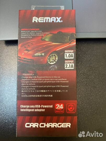Автомобильная зарядка Remax 1.0A 2.0A