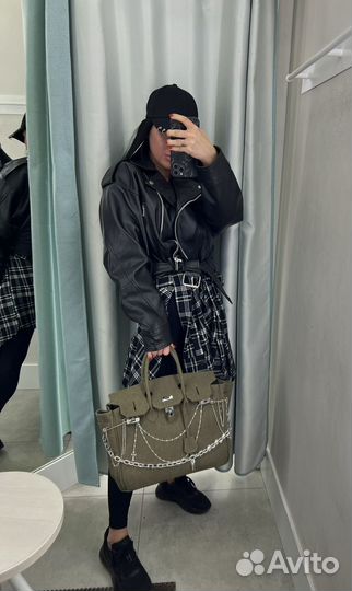 Сумка хаки в стиле Биркин с цепью 35 акция