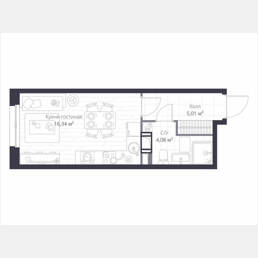 Квартира-студия, 25,4 м², 2/11 эт.