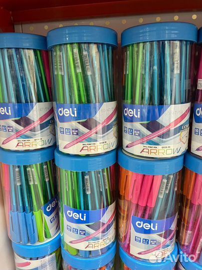 Ручка шариковая синяя Deli Arrow упаковка - 50шт