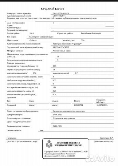 Продам комплект маломерного судна