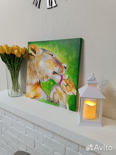 Картина акрилом Львы