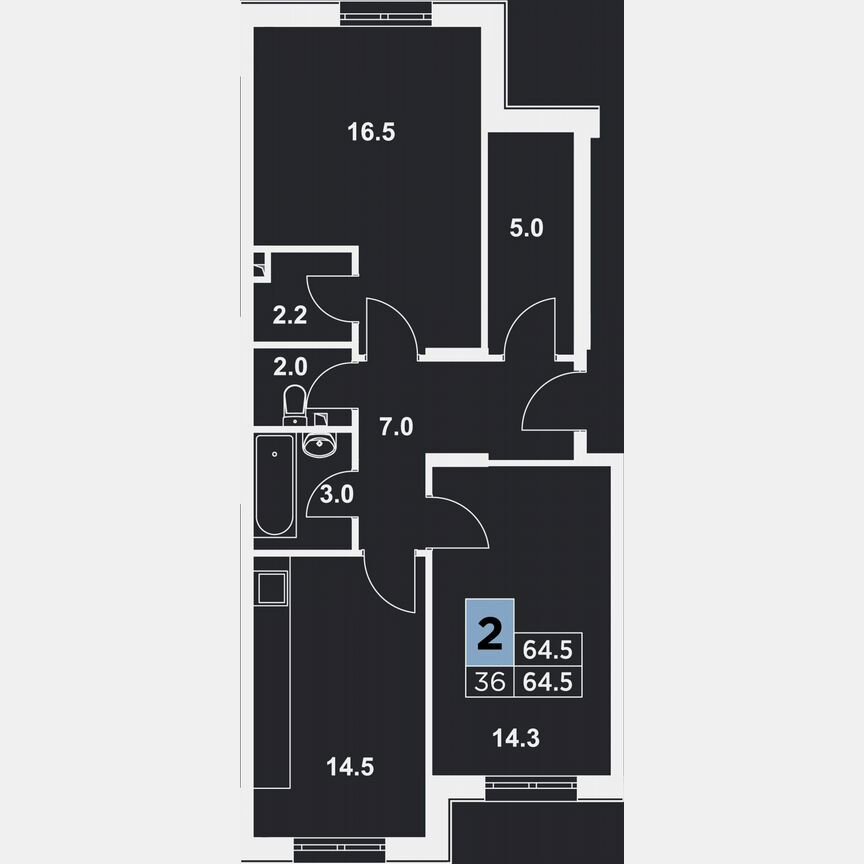 2-к. квартира, 64,5 м², 1/9 эт.
