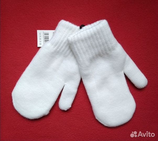 Варежки (рукавицы) зимние женские двойные, белые