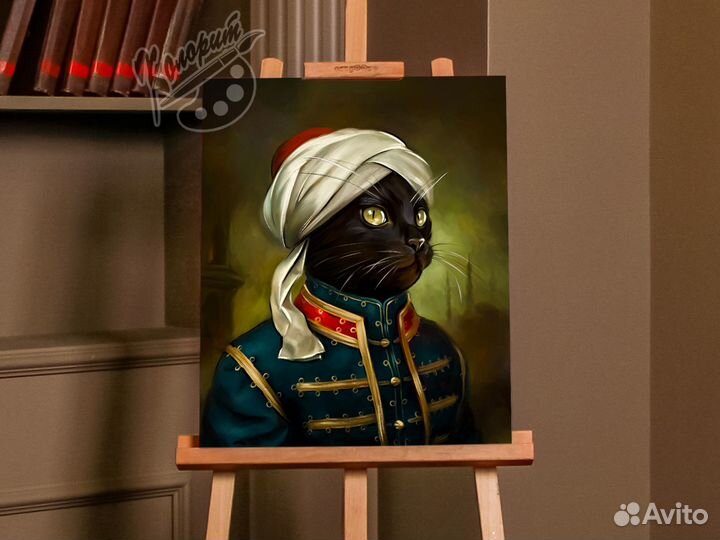 Котик рисунок на холсте 40х50см