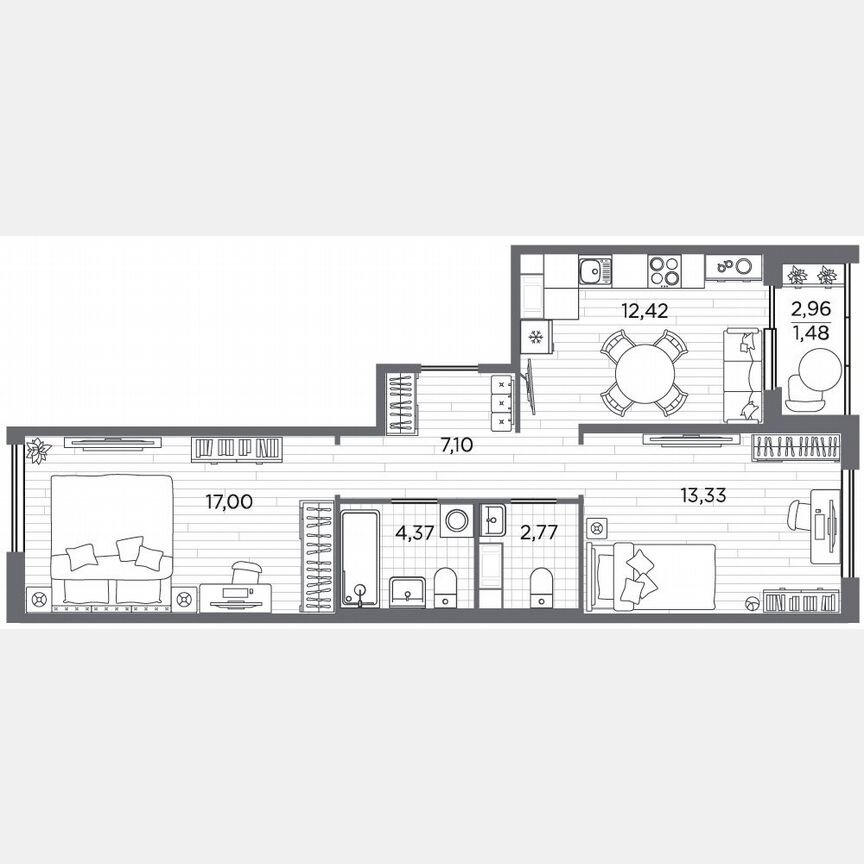2-к. квартира, 58,5 м², 4/5 эт.