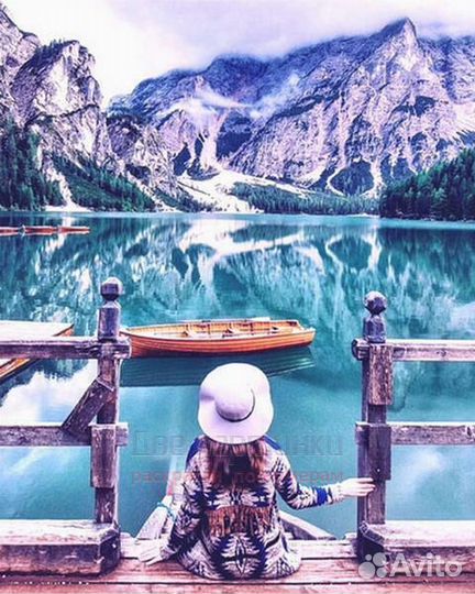 Алмазная мозаика 40x50 Девушка на причале с ошелом