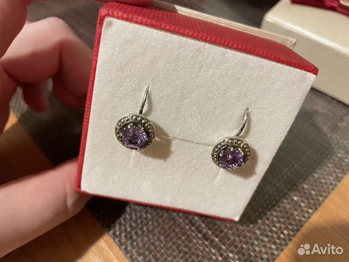 Серьги серебряные с александритом. Винтаж