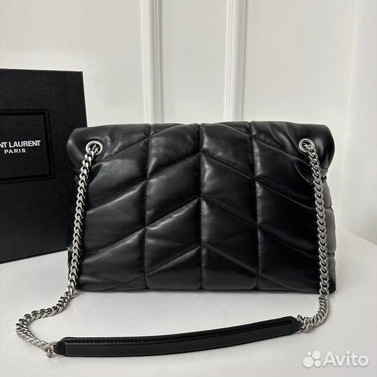 Сумка пуффер Saint Laurent YSL большая серебро