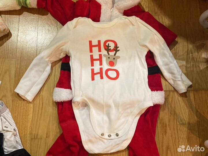 Костюм деда мороза и боди с оленем 86 размер