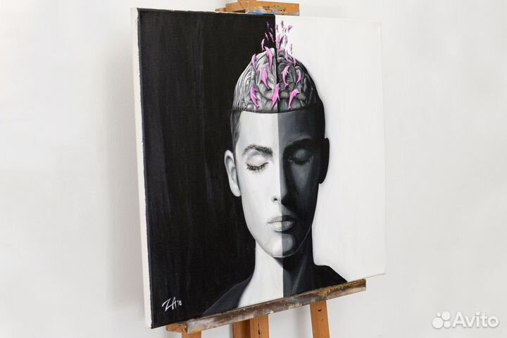 Картина акрилом, холст: Черно-белый сон (портрет)