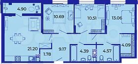 3-к. квартира, 84,4 м², 6/9 эт.