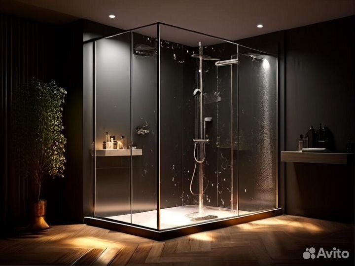 Душевые стеклянные перегородки с установкой