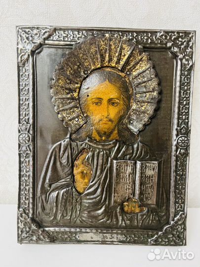 Старинная икона Господь Вседержитель оклад 19в