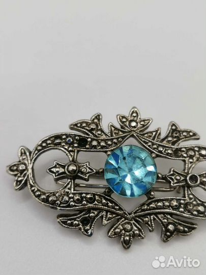 Брошь с голубым камнем Винтаж Бижутерия СССР (Ч)