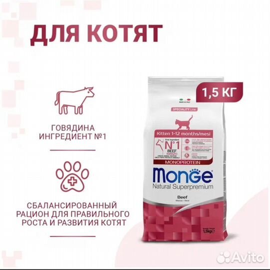 Корм Monge Kitten Monoprotein(Говядина)