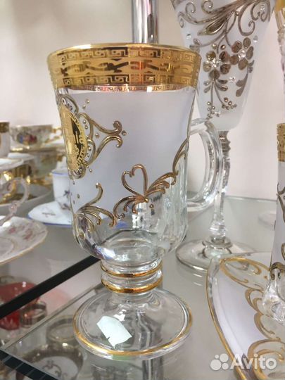 Стаканы квадро с блюдцами,оригинал богемия