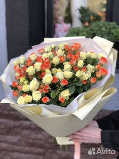 Цветы, кустовые розы, пионовидные, букет роз