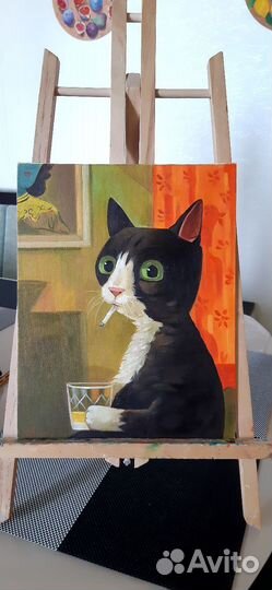 Картина маслом с котом 