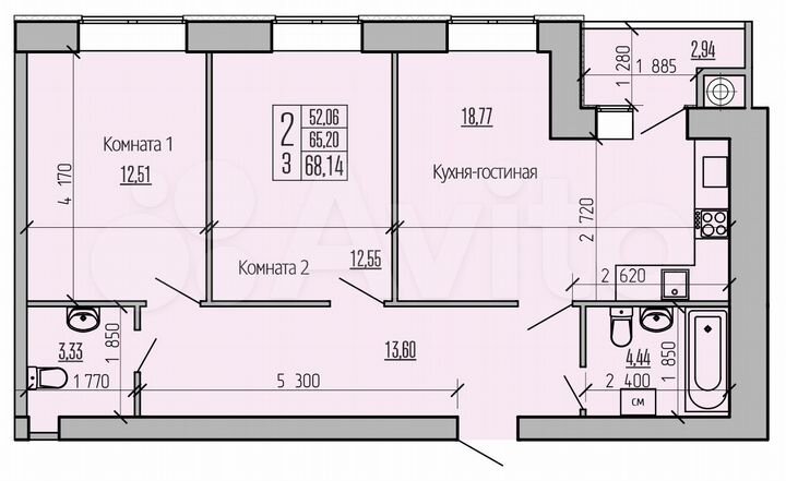2-к. квартира, 68,1 м², 4/10 эт.