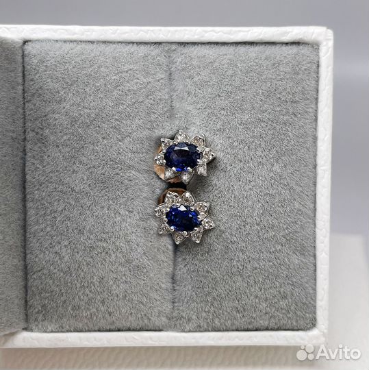 Золотые серьги с сапфирами и бриллиантами 0,16Ct 5