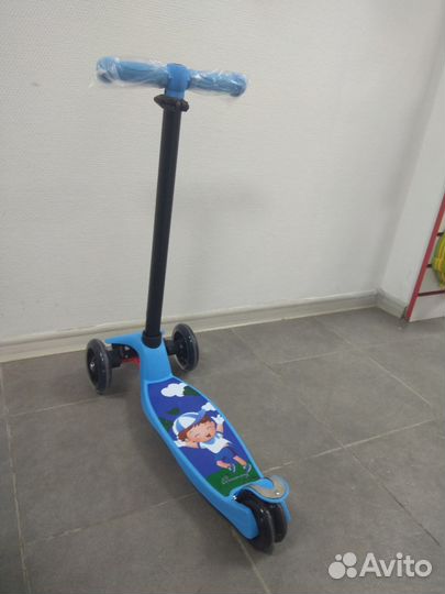Детский самокат Maxi print Scooter,голубой