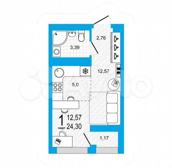 Квартира-студия, 24,3 м², 11/25 эт.