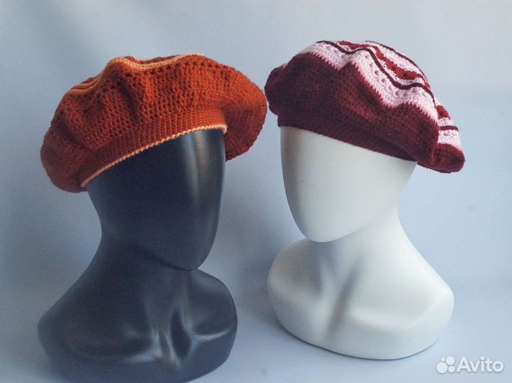 Берет вязаный 52-54 р ажурный, шерсть