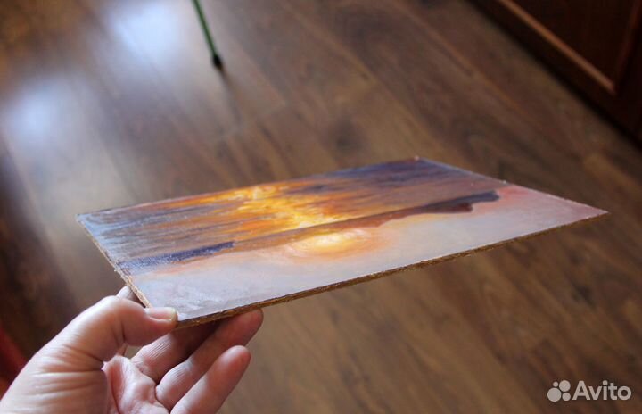 Картина маслом морской пейзаж Закат над Карадагом