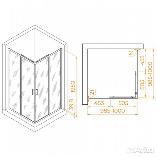 Душ. уголок 1000x1000 мат. сатинат RGW PA-030