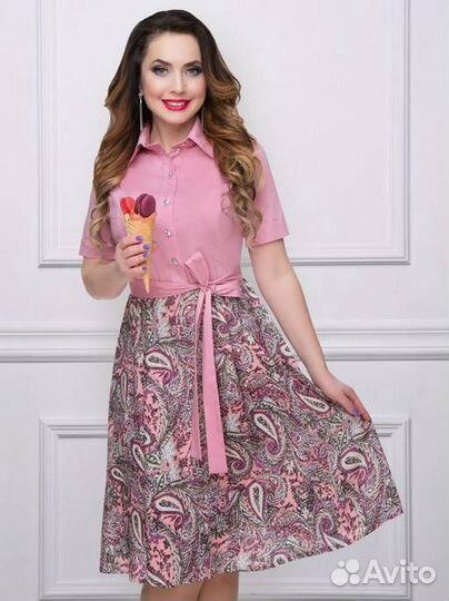 Новое платье рубашечный верх нарядное розовое 46-4