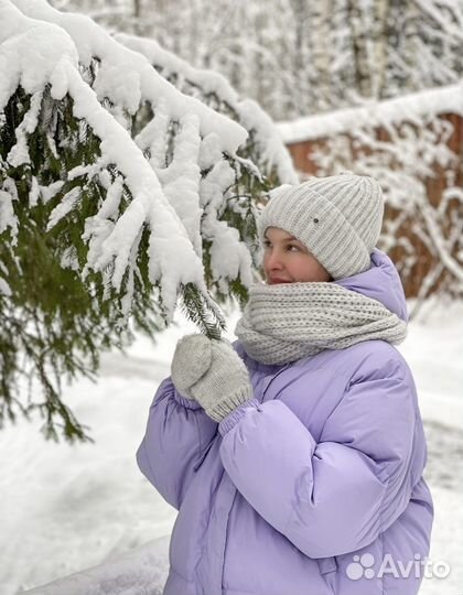 Комплект шапка, снуд и варежки