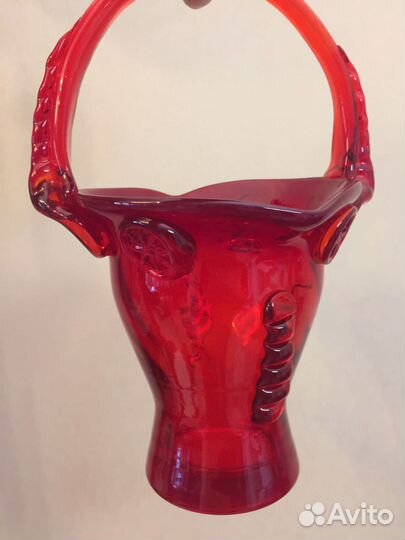 Ваза Конфетница Корзинка Цветное стекло Винтаж