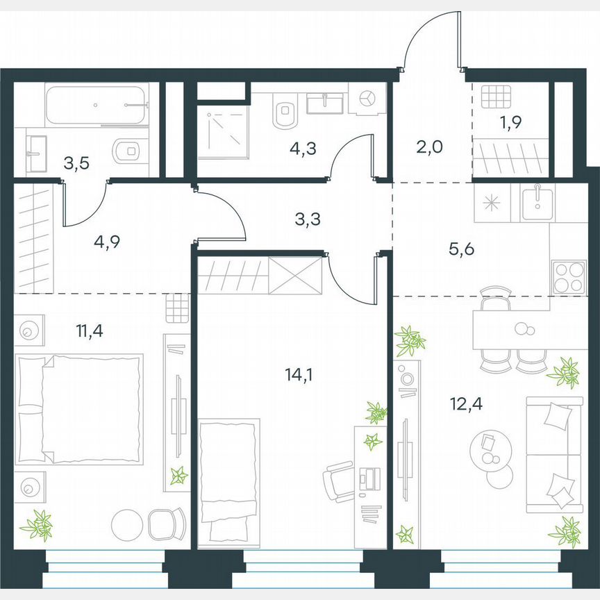 3-к. квартира, 63,4 м², 25/26 эт.