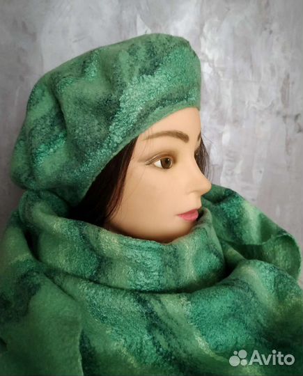 Двухсторонний берет и бактус шерсть + шёлк