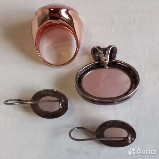 Бусы серьги кольцо кулон розовый кварц