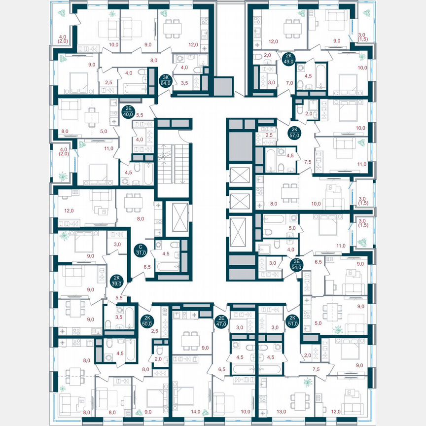 2-к. квартира, 51 м², 13/32 эт.