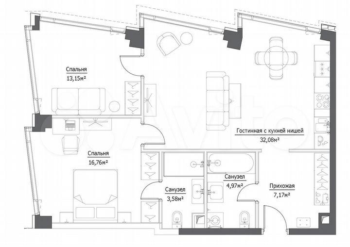2-к. квартира, 77,8 м², 33/41 эт.