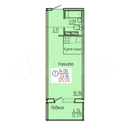 Квартира-студия, 23,2 м², 1/17 эт.