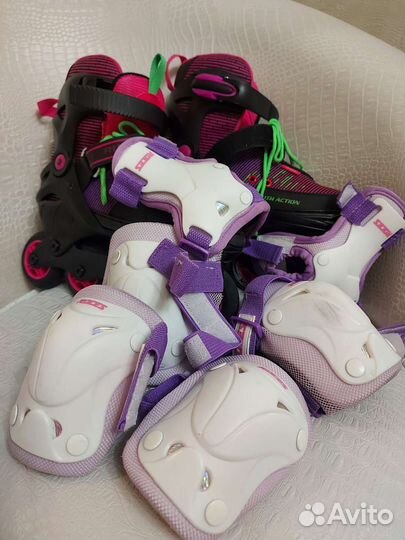 Роликовые коньки раздвижные 34-37 и защита