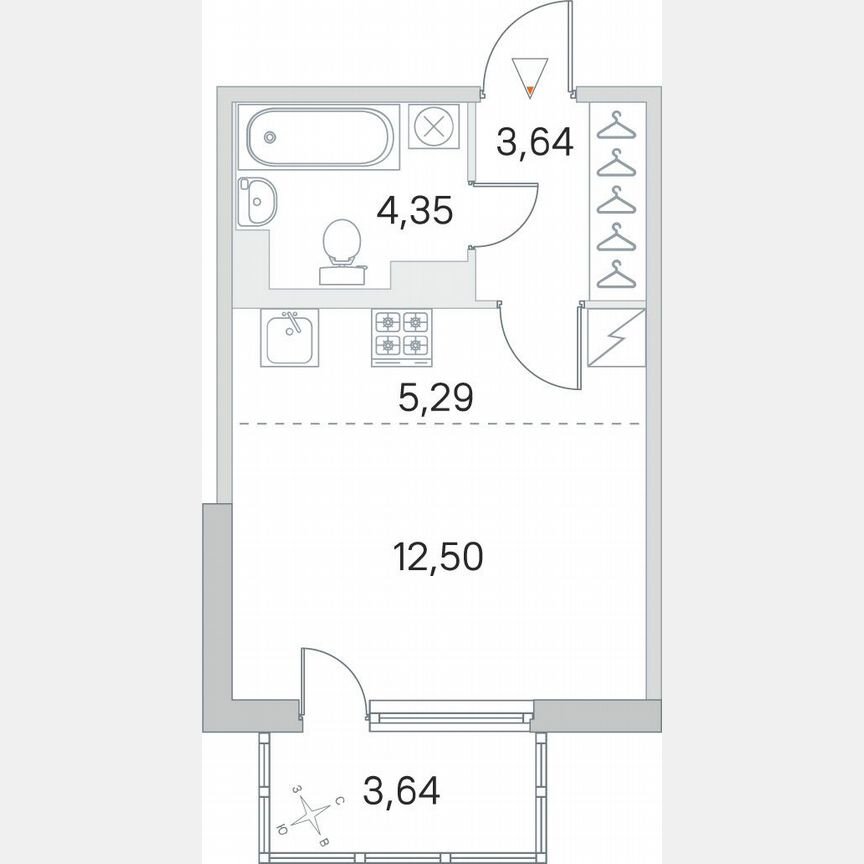 Квартира-студия, 26,9 м², 3/5 эт.