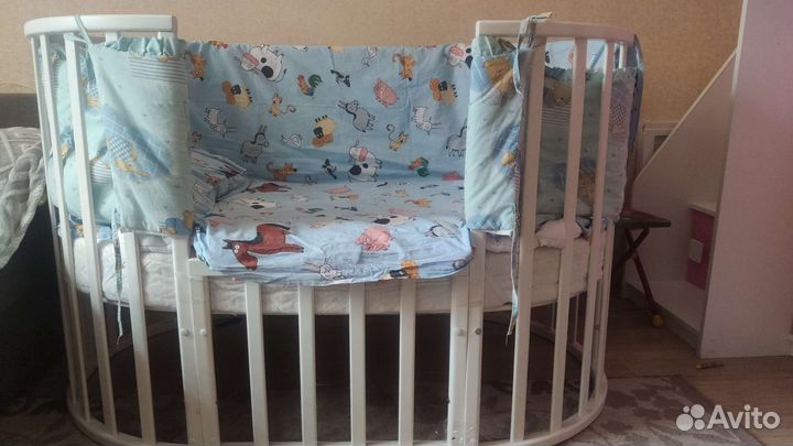 Детская кроватка трансформер 9 в 1 с матрасом