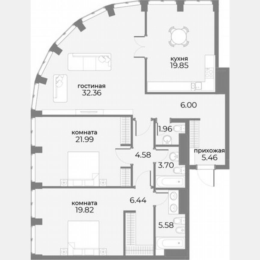 3-к. апартаменты, 131,6 м², 17/20 эт.