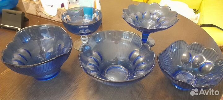 Салатник цветное синее стекло СССР