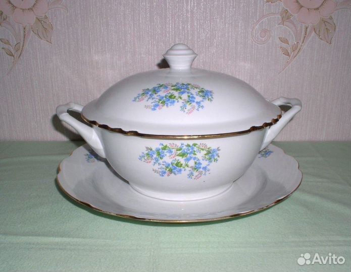 Супница и блюдо большое (незабудки) Дулево, СССР