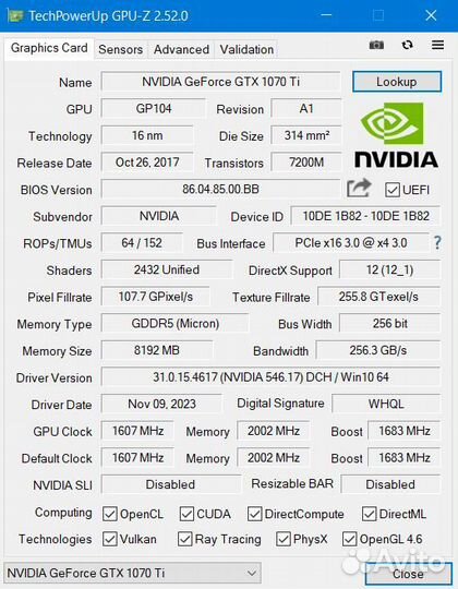 Видеокарта Palit GTX 1070Ti 8gb JetStream