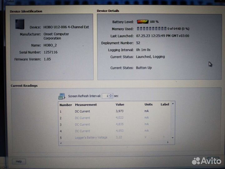 Логгер 4-х канал. hobo U12-006