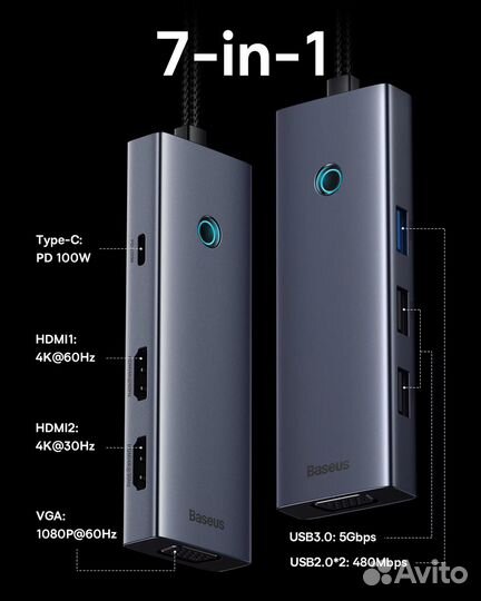 Baseus Hub разветвитель Type-C to hdmi/USB/VGA