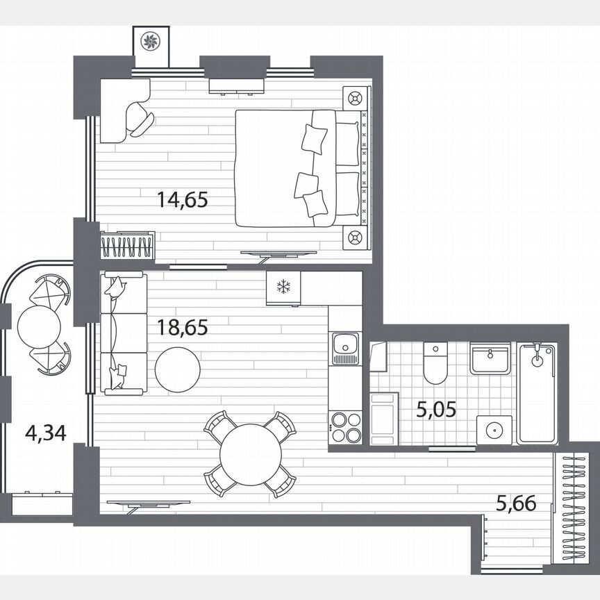 1-к. квартира, 45,3 м², 3/13 эт.